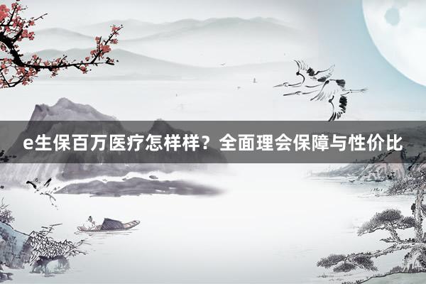 e生保百万医疗怎样样？全面理会保障与性价比